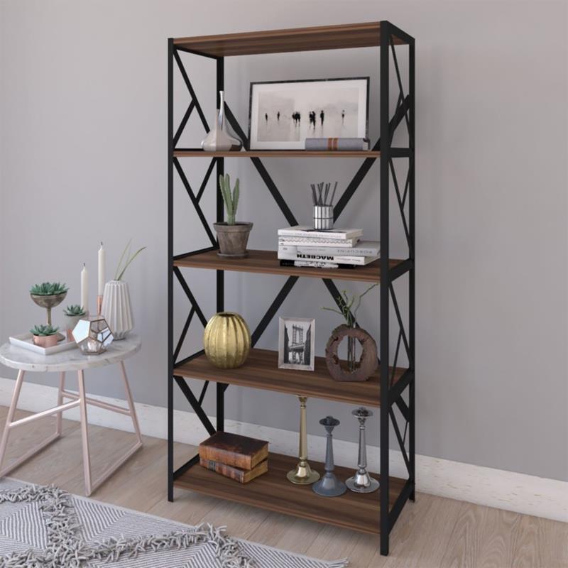 Βιβλιοθήκη Bimblem καρυδί με μαύρο μέταλλο 60x30x150εκ Βιβλιοθήκη Bimblem καρυδί με μαύρο μέταλλο 60x30x150εκ