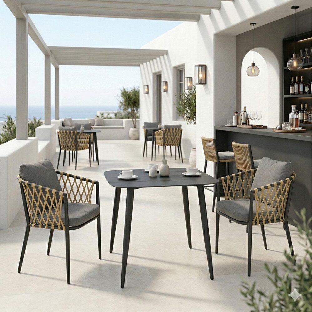 Σετ Τραπεζαρία Κήπου Peluxe Vista 3τεμ. ανθρακί αλουμίνιο με P.E.σχοινί και μαξιλάρια 80x80x72εκ