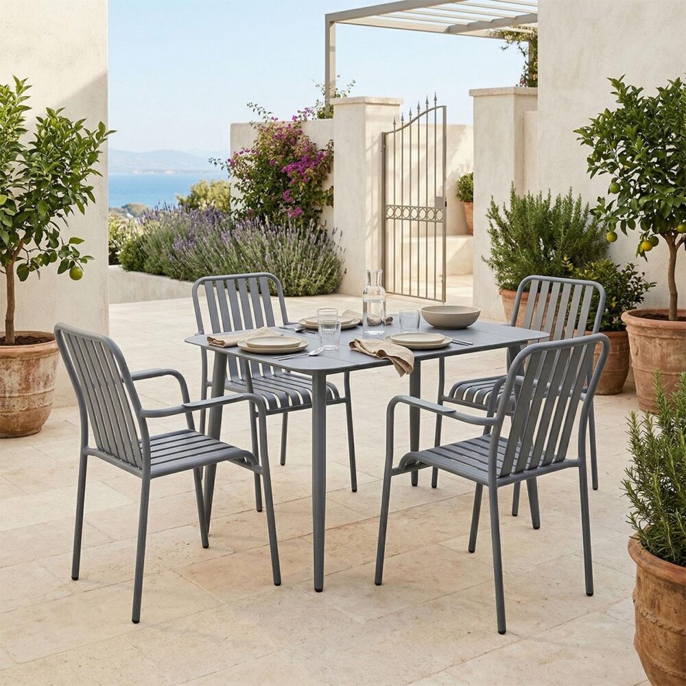 Σετ Τραπεζαρία Heven Vista 5τεμ ανθρακί αλουμίνιο 120x70x72εκ