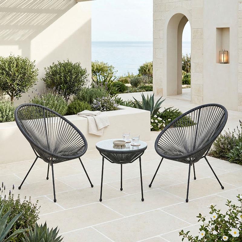 Σετ κήπου Acapulco 3τεμ. μαύρο μέταλλο με PE rattan Φ50x52εκ