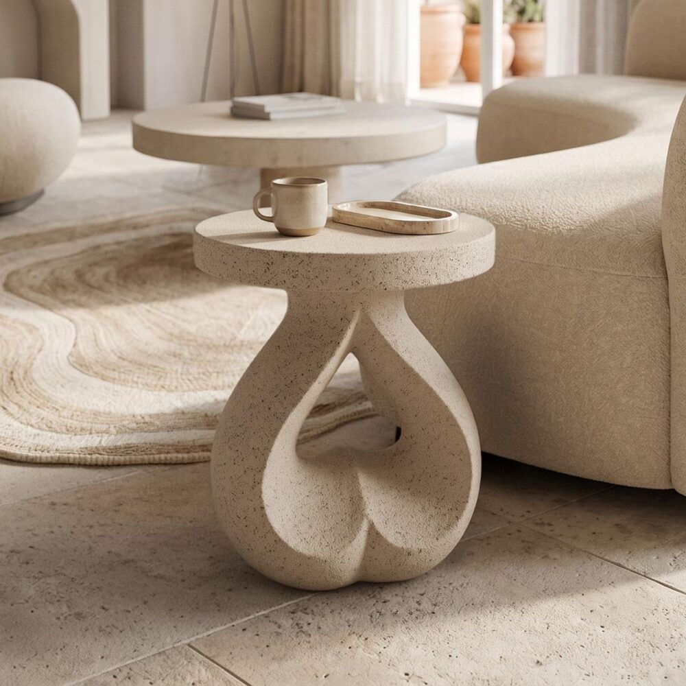 Βοηθητικό τραπεζάκι σαλονιού Belena MGO εκρού Φ38.5x45.5εκ