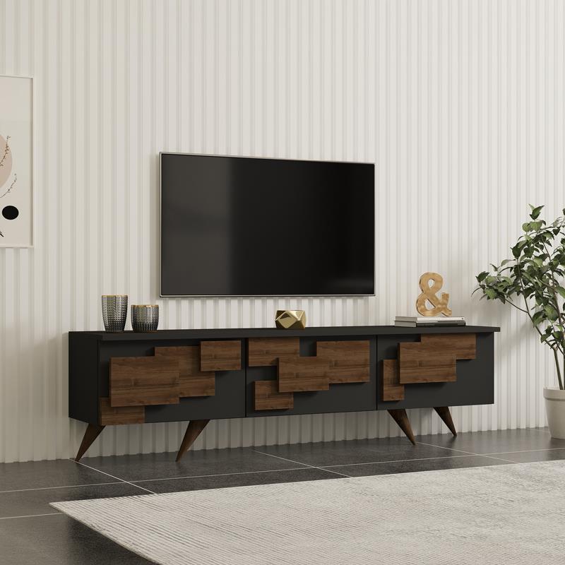 Έπιπλο τηλεόρασης Trida καρυδί με ανθρακί 160x35x45εκ