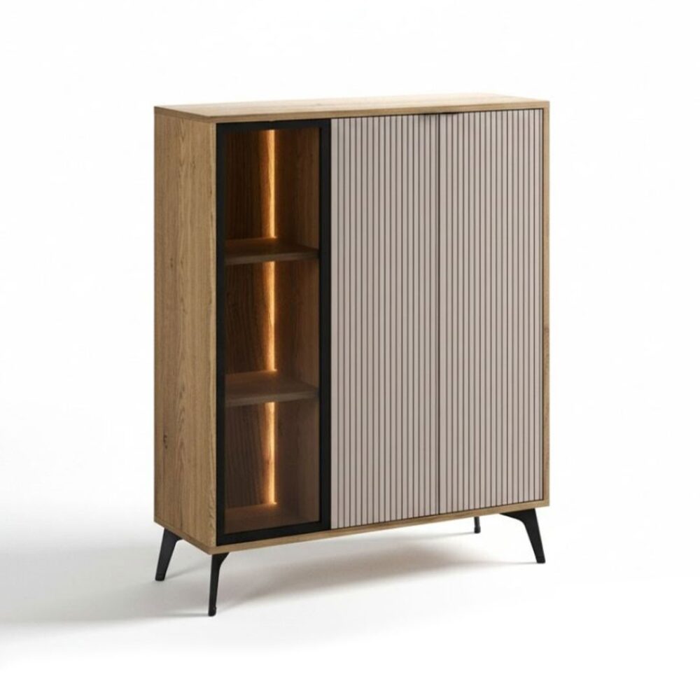 Βιτρίνα χαμηλή LINA σε Cremona - Μπεζ 102.5x35.5x125 εκ.