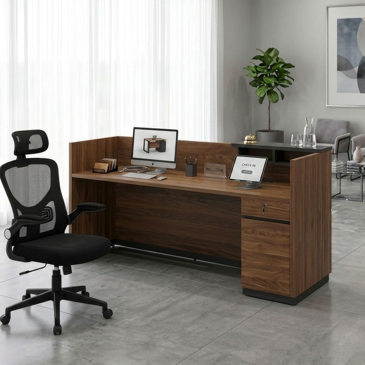Γραφείο reception επαγγελματικό Oscar καρυδί-ανθρακί 180x65x110εκ.