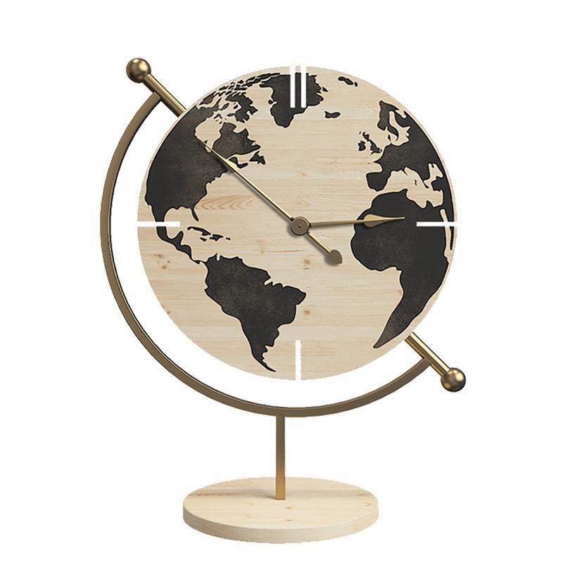 Επιτραπέζιο Ρολοϊ Globe σε Nature Ξύλο και Μέταλλο 22.5x12x30.5εκ.
