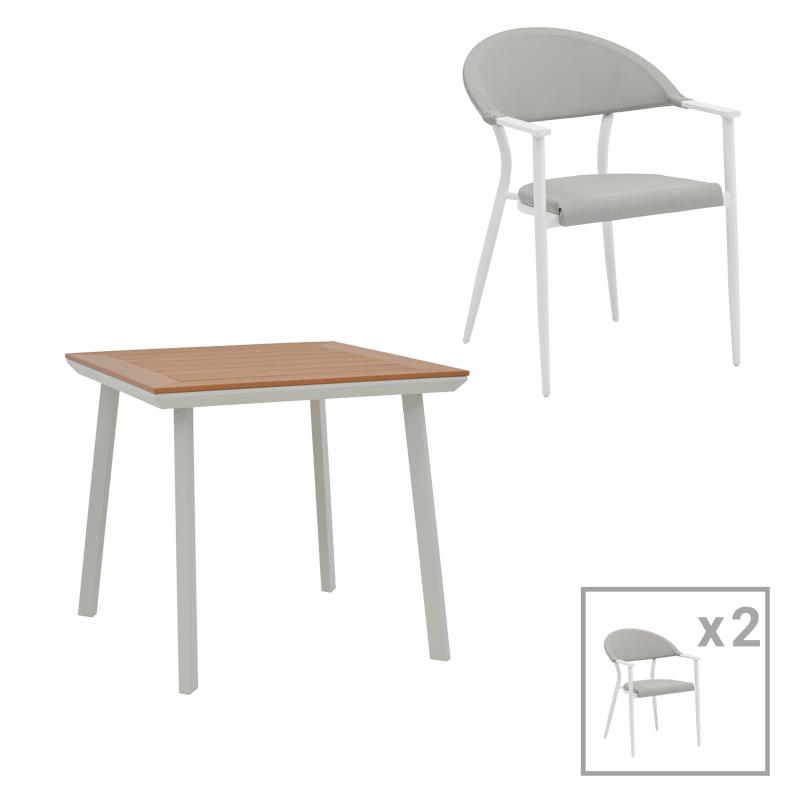 Τραπεζαρία Synergy-Pino σετ 3τεμ λευκό αλουμίνιο και plywood σε φυσικό χρώμα 80x80x74εκ Τραπεζαρία Synergy-Pino σετ 3τεμ λευκό αλουμίνιο και plywood σε φυσικό χρώμα 80x80x74εκ