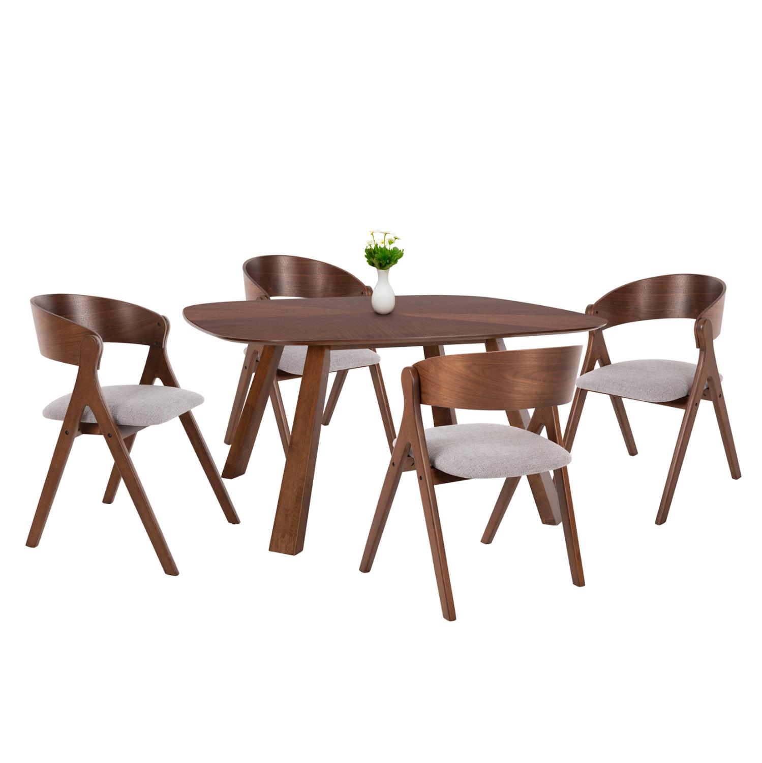Σετ Τραπεζαρίας NEKKER C21340.01 5τεμ. Mdf Τραπέζι - Rubberwood Καρέκλες
