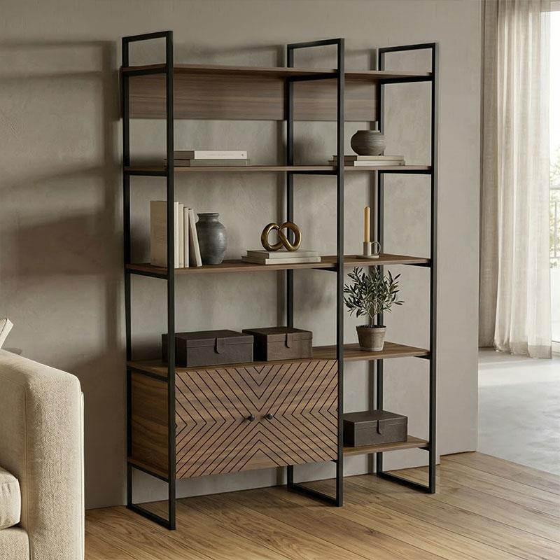 Βιβλιοθήκη Rhombo καρυδί-μαύρο 120x35x180εκ