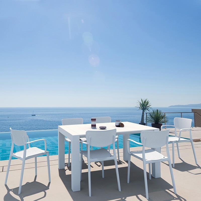 Σετ Τραπεζαρία Κήπου Vegas Loft 7τεμ Πολυπροπυλενίου Λευκό με Τραπέζι 100/140x100x75εκ. και 6 Καρέκλες