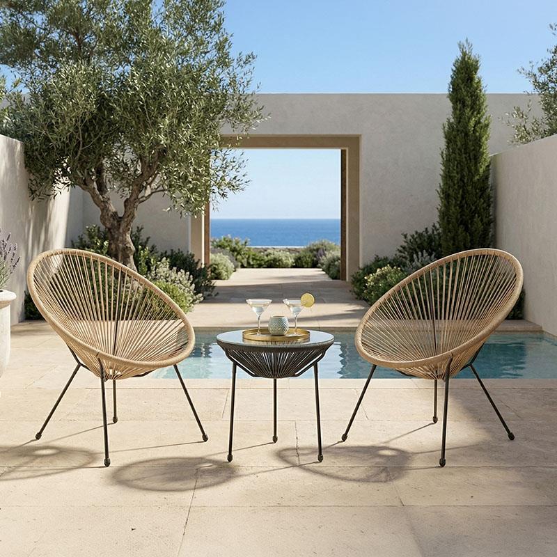 Σετ κήπου Acapulco 3τεμ μέταλλο μαύρο με PE rattan σε φυσική απόχρωση Φ50x52εκ
