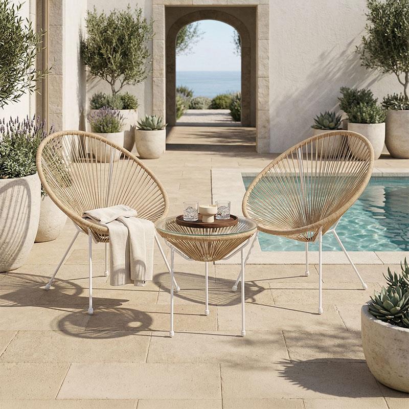 Σετ κήπου Acapulco 3τεμ μέταλλο λευκό με PE rattan σε φυσική απόχρωση Φ50x52εκ