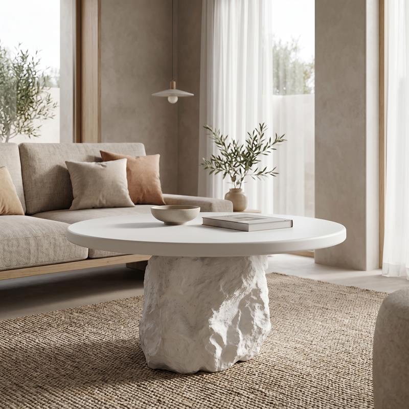Τραπεζάκι σαλονιού Zinol mdf - polyresin λευκό Φ77x36εκ Τραπεζάκι σαλονιού Zinol mdf - polyresin λευκό Φ77x36εκ