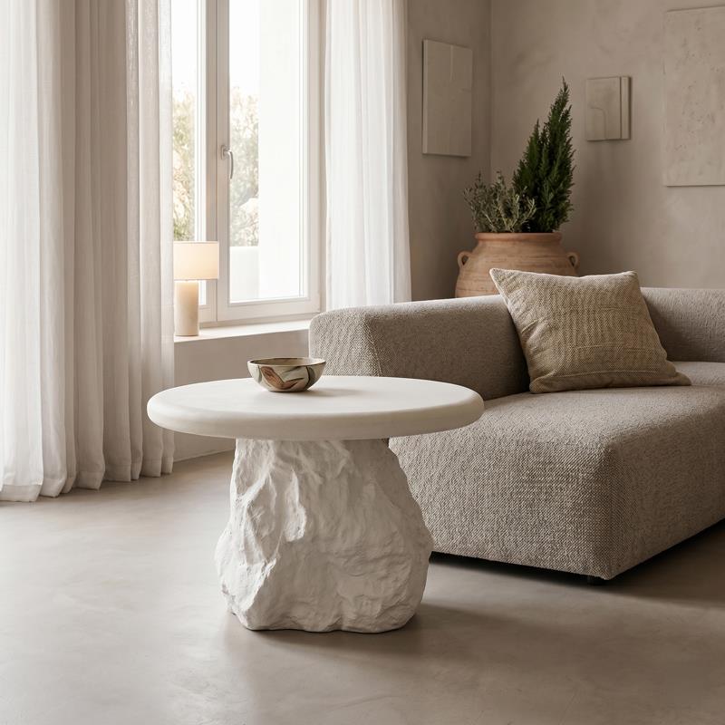 Βοηθητικό τραπεζάκι σαλονιού Zinol mdf - polyresin λευκό Φ58x41εκ