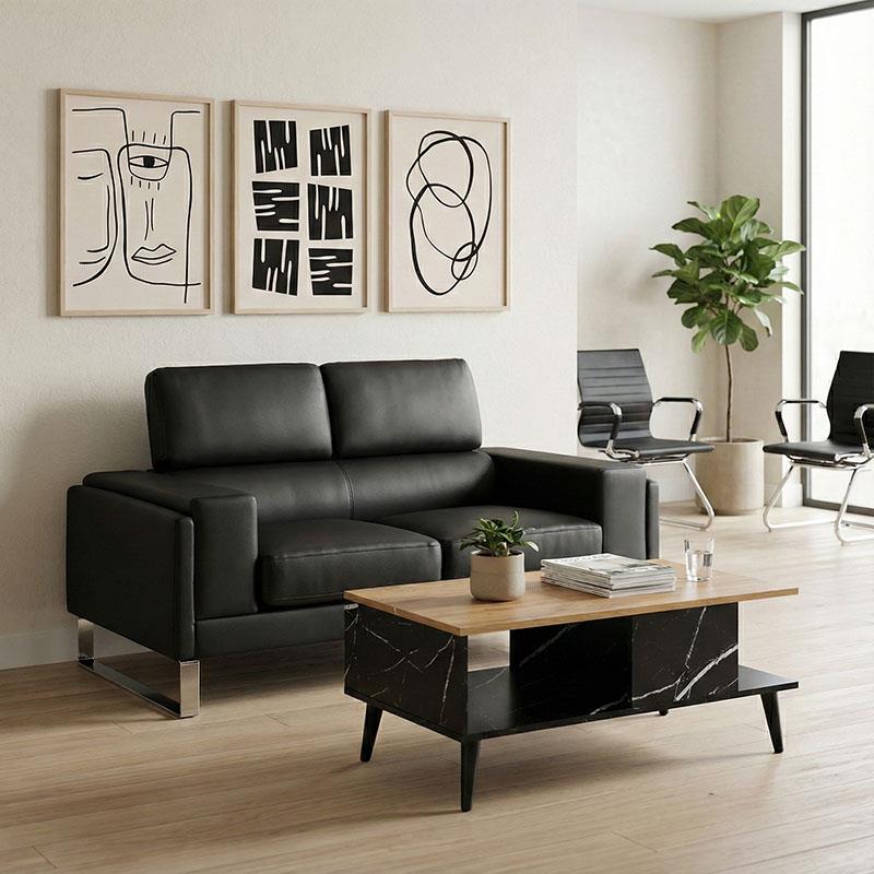 Καναπές Shea 2θέσιος pu μαύρο-inox 158x80x87εκ