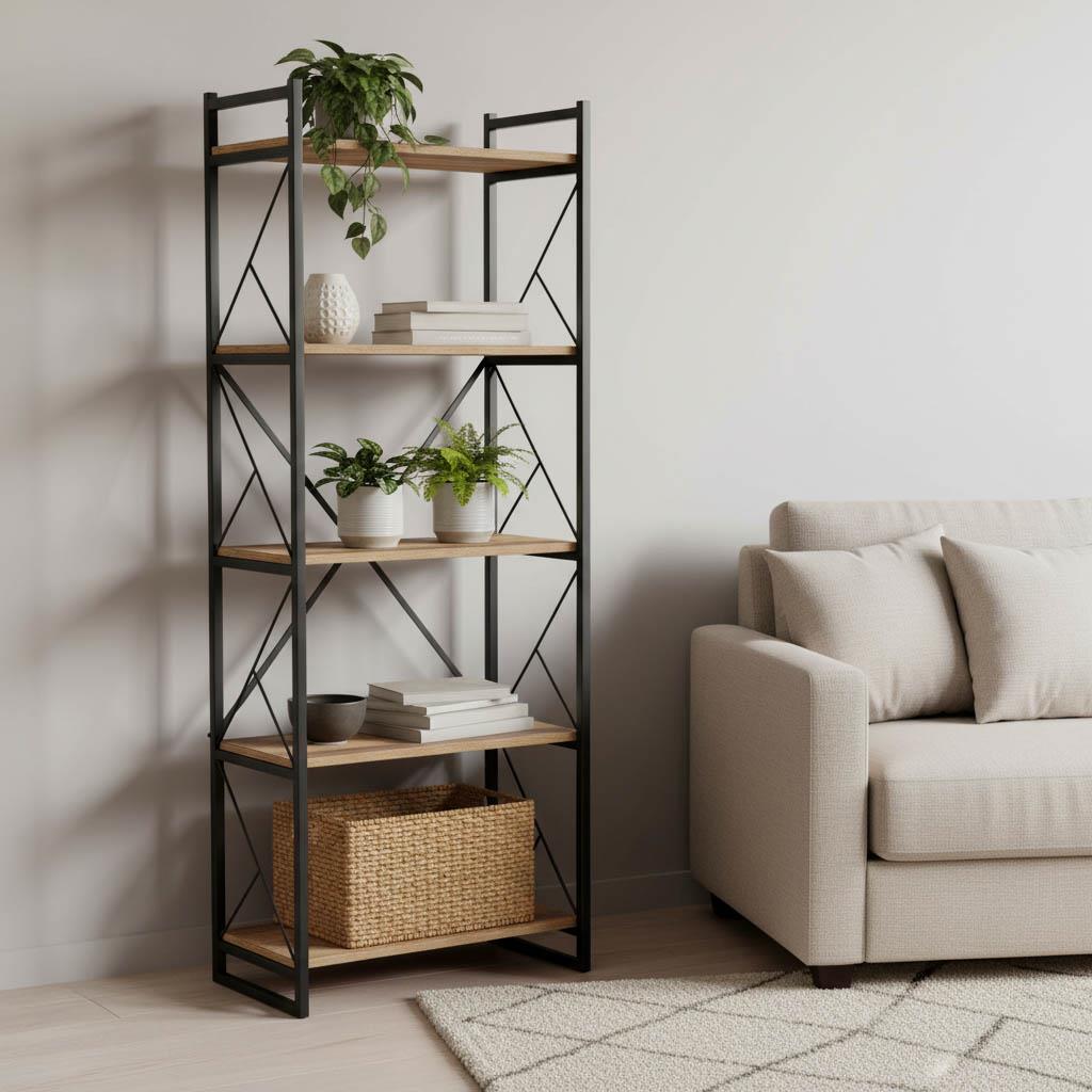 Βιβλιοθήκη Baker καρυδί-μαύρο 66x34x180εκ Βιβλιοθήκη Baker καρυδί-μαύρο 66x34x180εκ