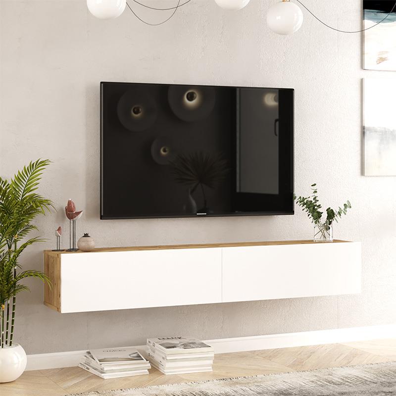Έπιπλο τηλεόρασης επιτοίχιο Dello λευκό-sonoma 180x31.6x29.6εκ Έπιπλο τηλεόρασης επιτοίχιο Dello λευκό-sonoma 180x31.6x29.6εκ