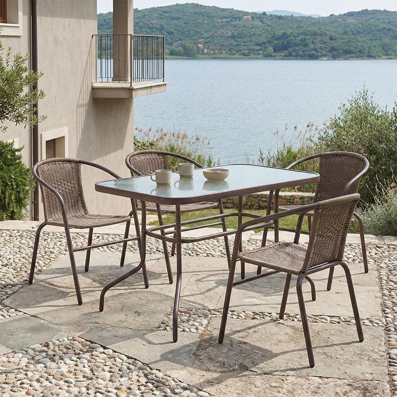 Σετ Τραπεζαρία Valor-Obbi 5τεμ pe καφέ-μέταλλο 110x60x70εκ Σετ Τραπεζαρία Valor-Obbi 5τεμ pe καφέ-μέταλλο 110x60x70εκ