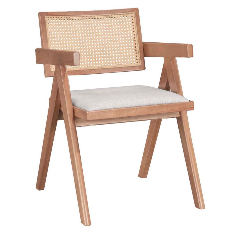 Καρέκλα - Πολυθρόνα Winslow ξύλο rubberwood ανοικτό καρυδί-pvc rattan φυσικό-ύφασμα γκρι
