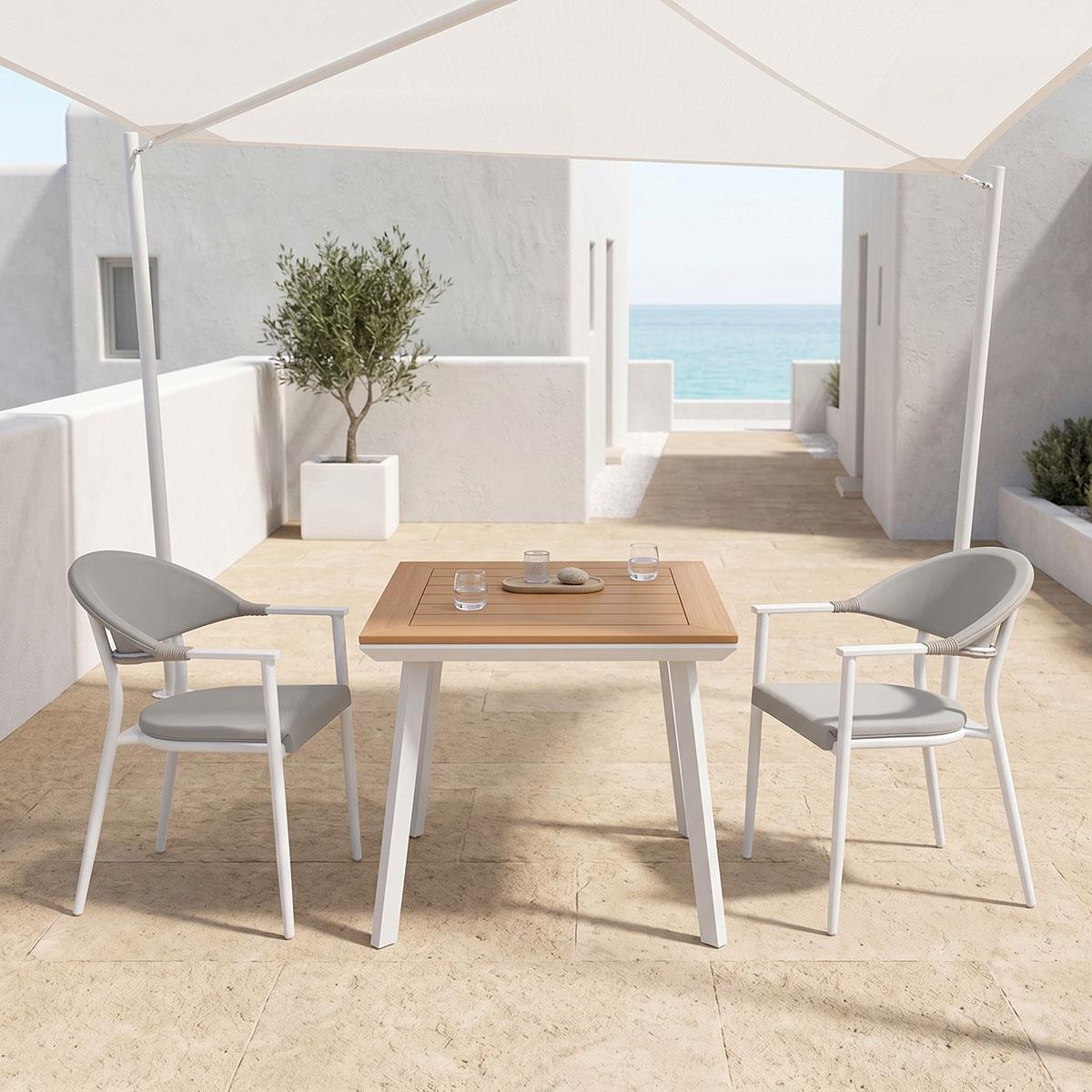 Τραπεζαρία Synergy-Pino σετ 3τεμ λευκό αλουμίνιο και plywood σε φυσικό χρώμα 80x80x74εκ Τραπεζαρία Synergy-Pino σετ 3τεμ λευκό αλουμίνιο και plywood σε φυσικό χρώμα 80x80x74εκ