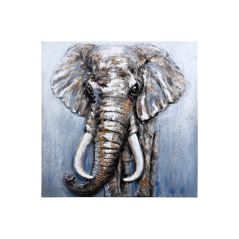Κάδρο Elephant Fylliana σε Μπέζ -Σιέλ και Γκρί χρώμα 80x3x80εκ.