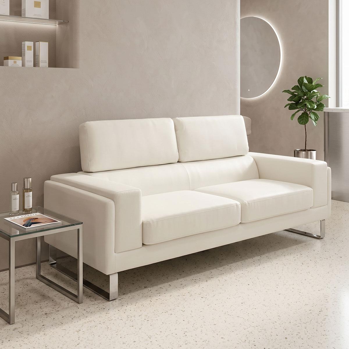 Καναπές Shea 3θέσιος PU ivory-inox 198x80x87εκ