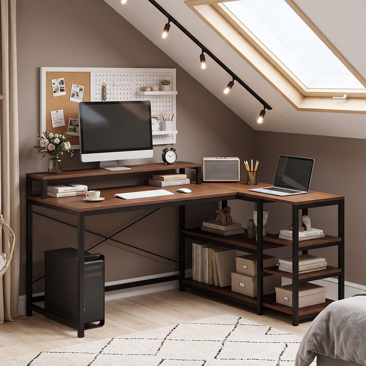 Γραφείο γωνιακό Tebul MDF-metal σε καρυδί απόχρωση 130x60x88εκ Γραφείο γωνιακό Tebul MDF-metal σε καρυδί απόχρωση 130x60x88εκ