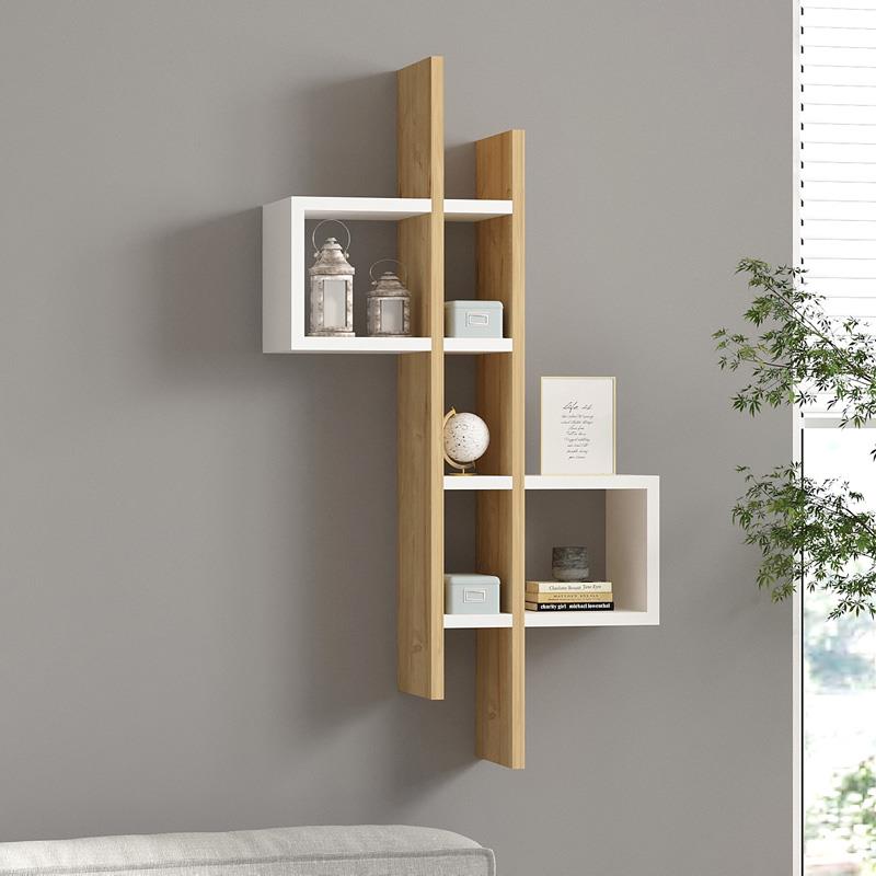 Ραφιέρα τοίχου Garel oak - λευκό 53,8x19,6x108 εκ.