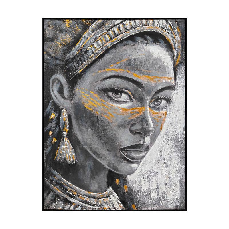 Πίνακας σε Καμβά "Woman Face" FL2671 Fylliana Γκρί - Χρυσό 90x3x120 εκ.