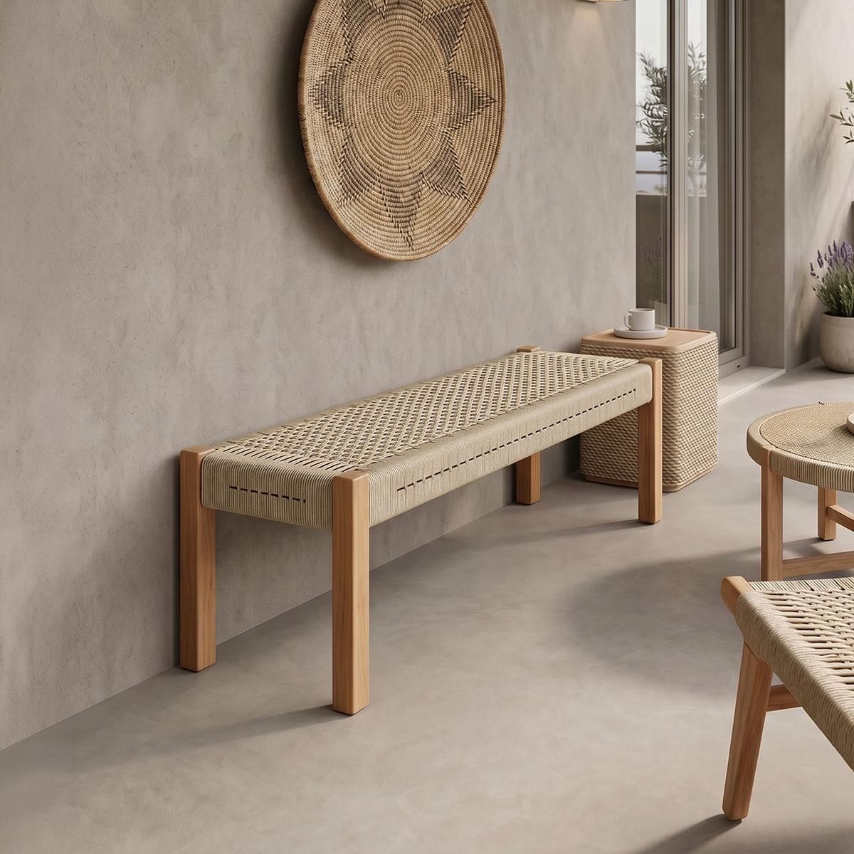 Παγκάκι Uma απο Ξύλο Teak με PE Σχοινί σε Φυσικό 150x45x40εκ.