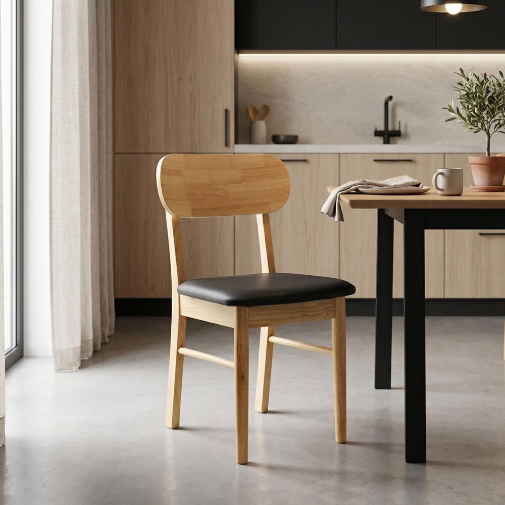 Καρέκλα Bedona rubberwood σε φυσική απόχρωση με μαύρο pu μαξιλάρι 47x46x80εκ Καρέκλα Bedona rubberwood σε φυσική απόχρωση με μαύρο pu μαξιλάρι 47x46x80εκ