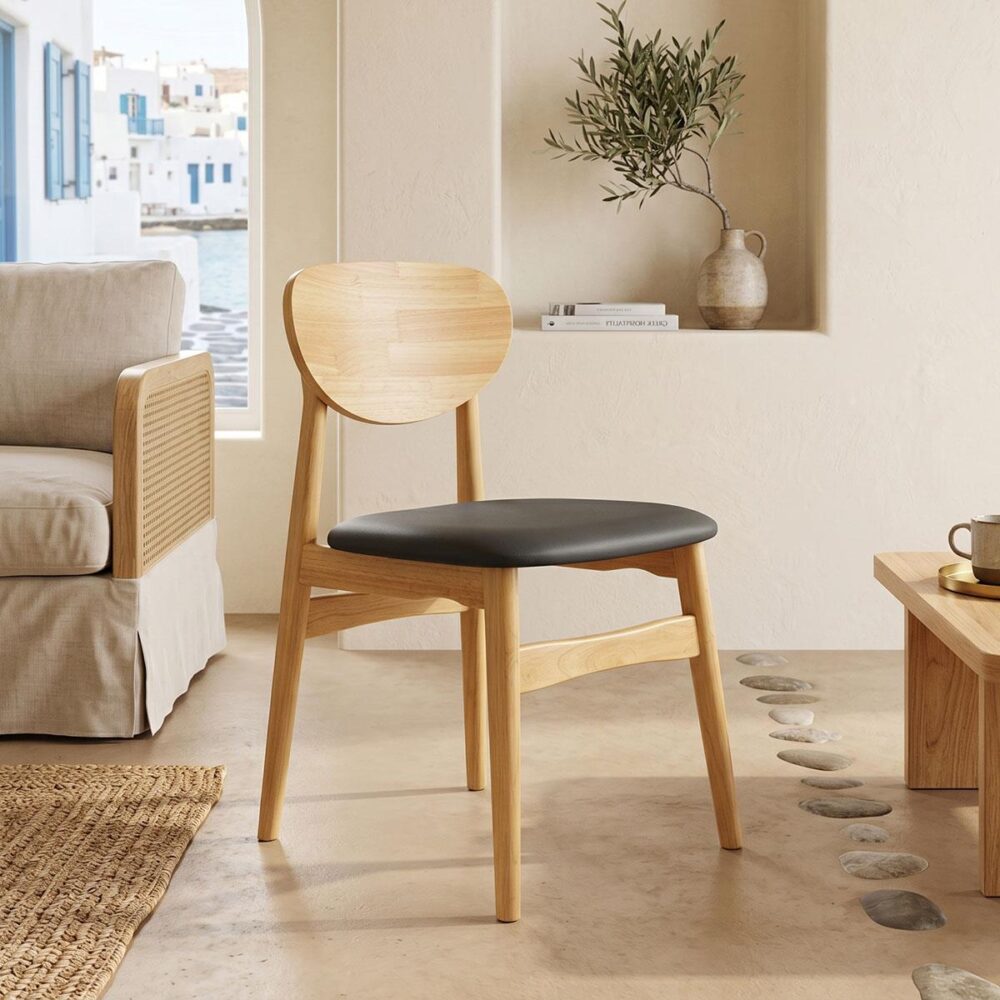 Καρέκλα Cardith rubberwood-plywood σε φυσική απόχρωση-pu μαύρο 48x51x78εκ Καρέκλα Cardith rubberwood-plywood σε φυσική απόχρωση-pu μαύρο 48x51x78εκ