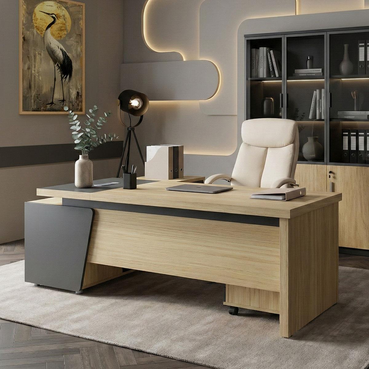 Γραφείο επαγγελματικό Lotus με δεξιά γωνία σε φυσική-ανθρακί απόχρωση 160x160x75εκ Γραφείο επαγγελματικό Lotus με δεξιά γωνία σε φυσική-ανθρακί απόχρωση 160x160x75εκ