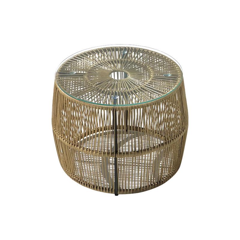 Τραπέζι Adela pe wicker-γυαλί σε φυσική απόχρωση Φ47x38εκ