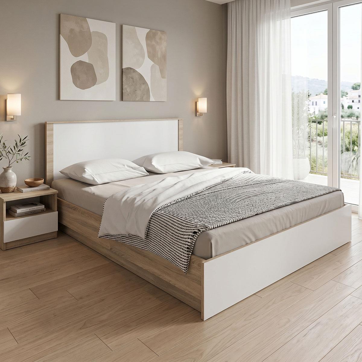 Κρεβάτι Athos Διπλό σε sonoma-λευκό απόχρωση 160x200εκ