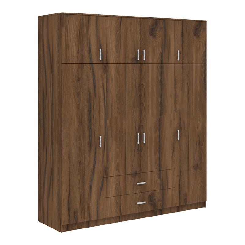 Ντουλάπα τετράφυλλη με συρτάρια Royal καρυδί-oak 200x58x230εκ.