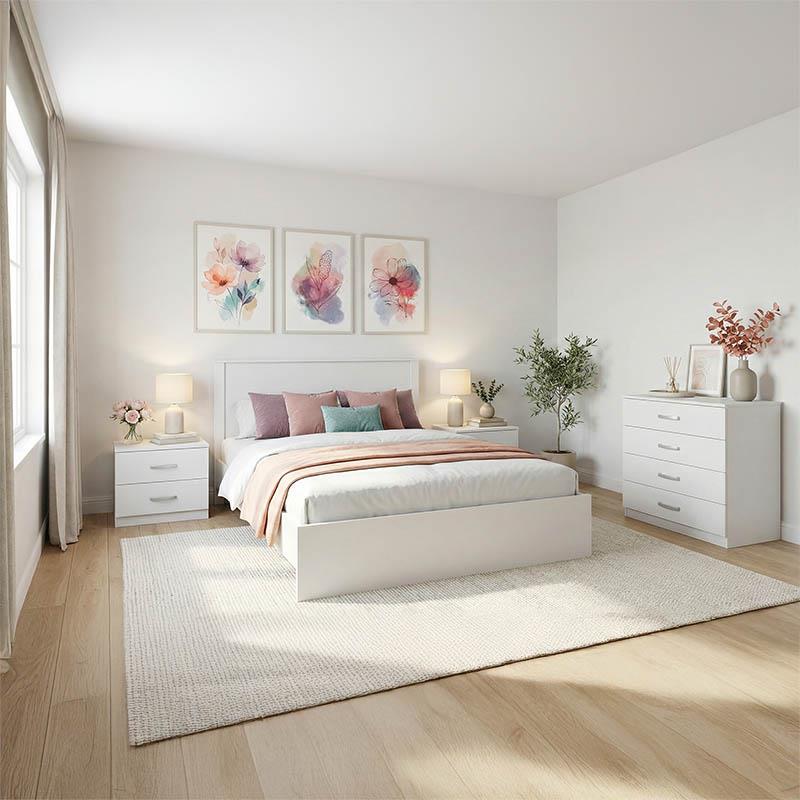Σετ Κρεβατοκάμαρας 4τεμ Athos Λευκό με Κρεβάτι 140x200εκ