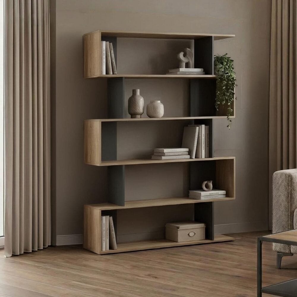 Βιβλιοθήκη Tetri sonoma - ανθρακί 121.8x25.4x158.8εκ Βιβλιοθήκη Tetri sonoma - ανθρακί 121.8x25.4x158.8εκ