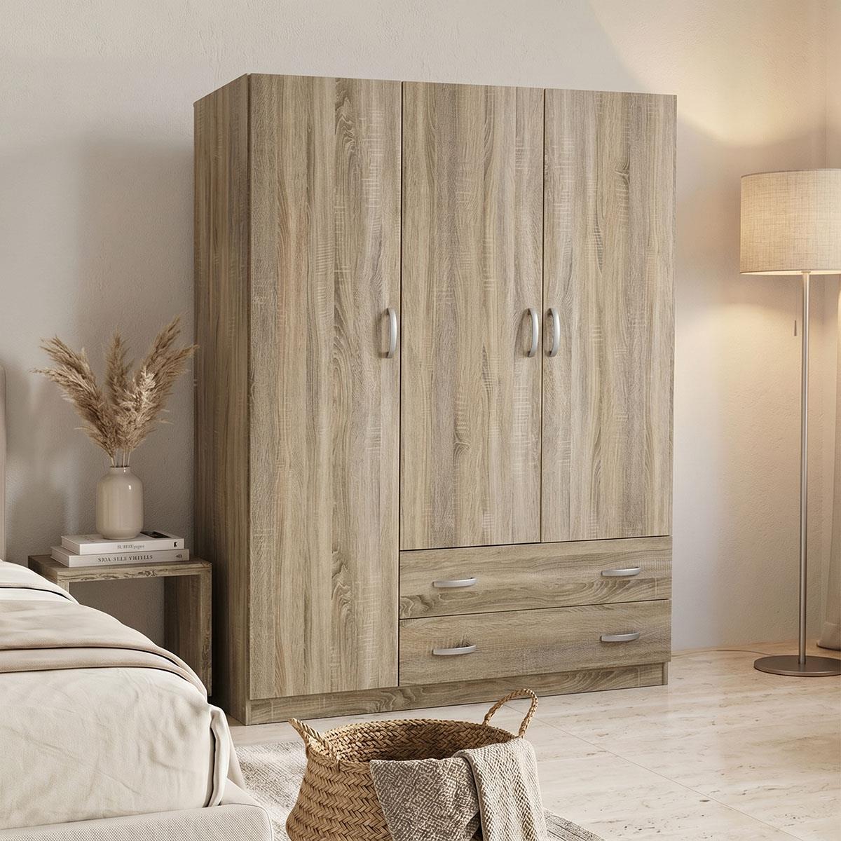 Ντουλάπα τρίφυλλη με 2 συρτάρια Alvia sonoma 150x51x180εκ