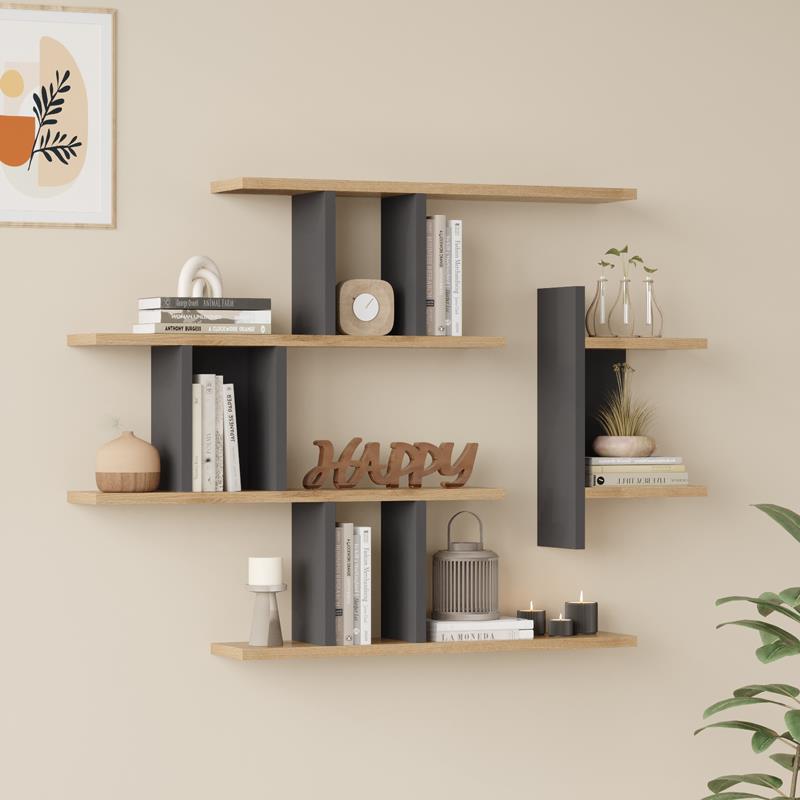 Ραφιέρα τοίχου Ledia oak με ανθρακί 110,6x14,5x78εκ Ραφιέρα τοίχου Ledia oak με ανθρακί 110,6x14,5x78εκ