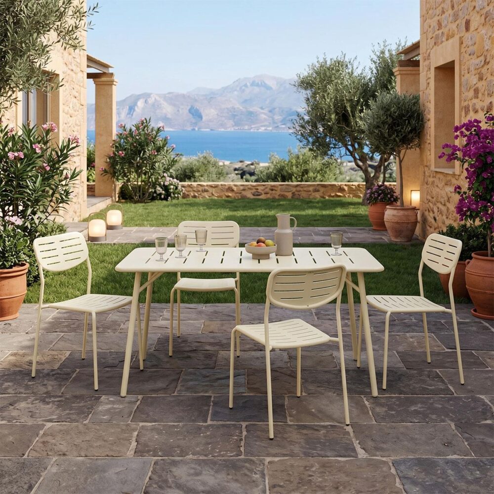Σετ Τραπεζαρία Moraja Deraby Ι 5τεμ κρέμ μέταλλο 140x80x72εκ. Σετ Τραπεζαρία Moraja Deraby Ι 5τεμ κρέμ μέταλλο 140x80x72εκ.