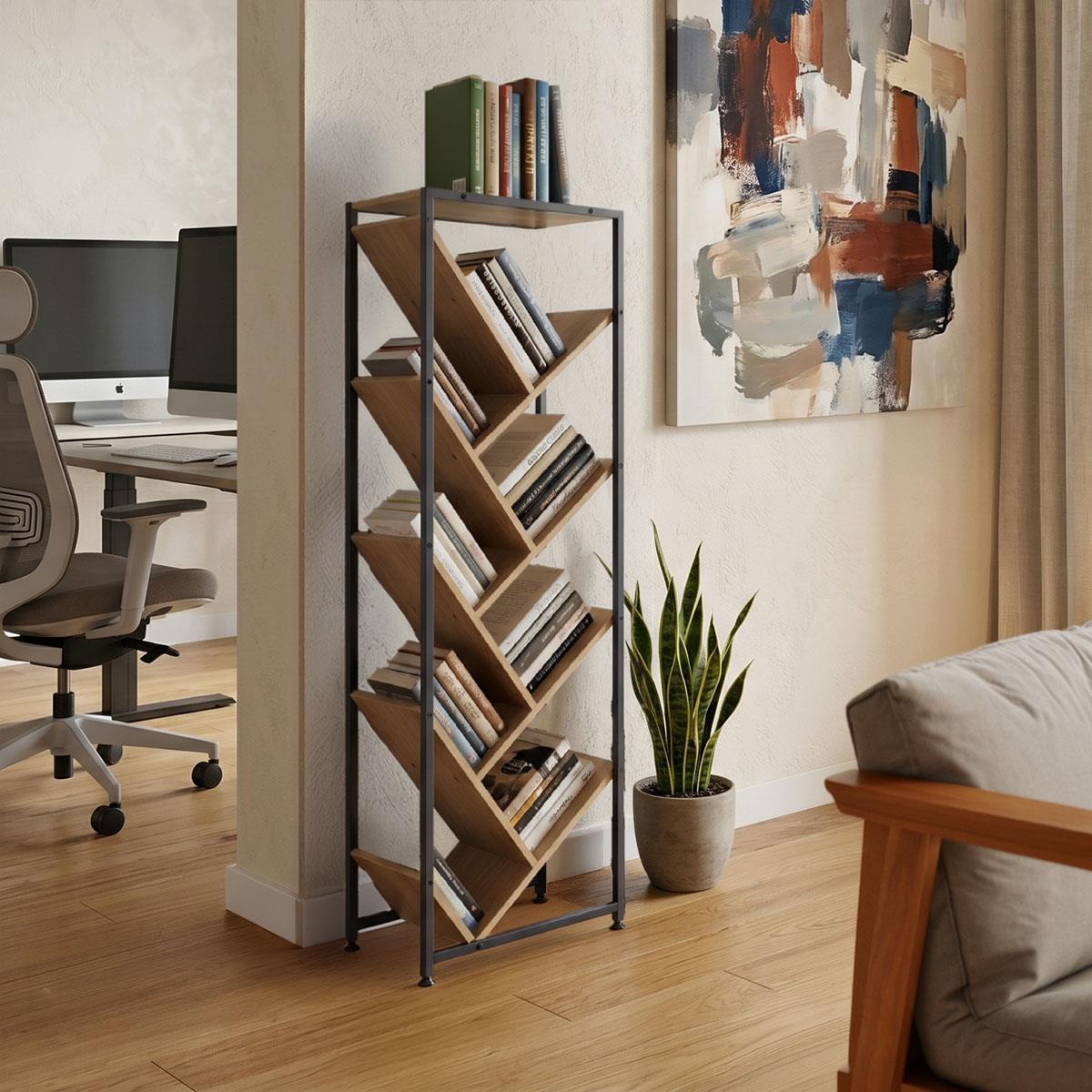 Βιβλιοθήκη Orunta oak - μαύρο μέταλλο 40x26,5x125εκ