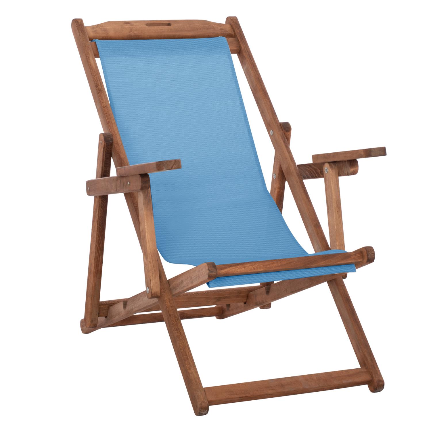Σεζλόνγκ με μπράτσα ΛΗΜΝΟΣ C11708.08T Γαλάζιο PVC - Ξύλο Οξιάς σε Καρυδί 62,5x97x105Υεκ.