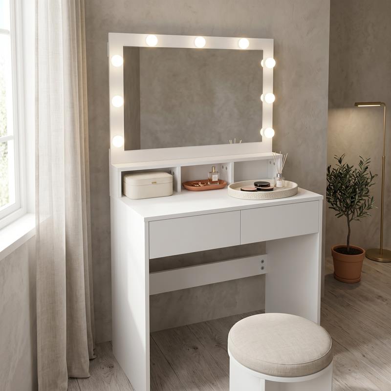 Τουαλέτα κρεβατοκάμαρας Vanity με led λευκό 80x40x140εκ