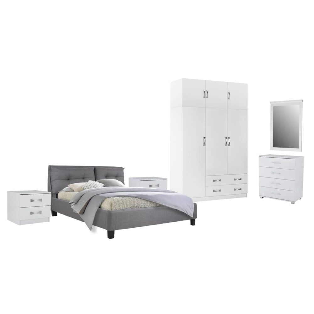 Σετ Κρεβατοκάμαρας CARLY C10884.05 6τεμ. Μελαμίνη Λευκή - Γκρι Ύφασμα Σετ Κρεβατοκάμαρας CARLY C10884.05 6τεμ. Μελαμίνη Λευκή - Γκρι Ύφασμα