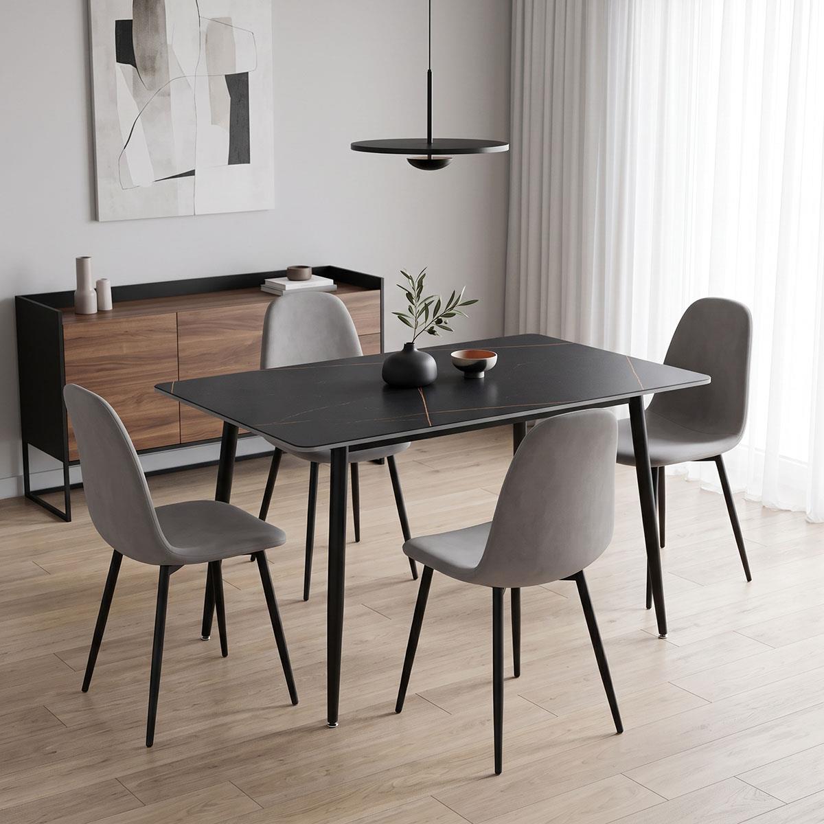 Τραπέζι Gustas μαύρο μαρμάρου sintered stone-μαύρο μέταλλο 120x80x76εκ