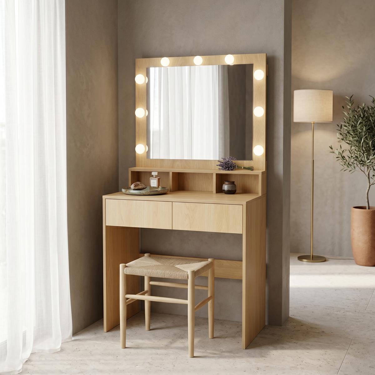Τουαλέτα κρεβατοκάμαρας Vanity με led σε φυσική απόχρωση 80x40x140εκ Τουαλέτα κρεβατοκάμαρας Vanity με led σε φυσική απόχρωση 80x40x140εκ
