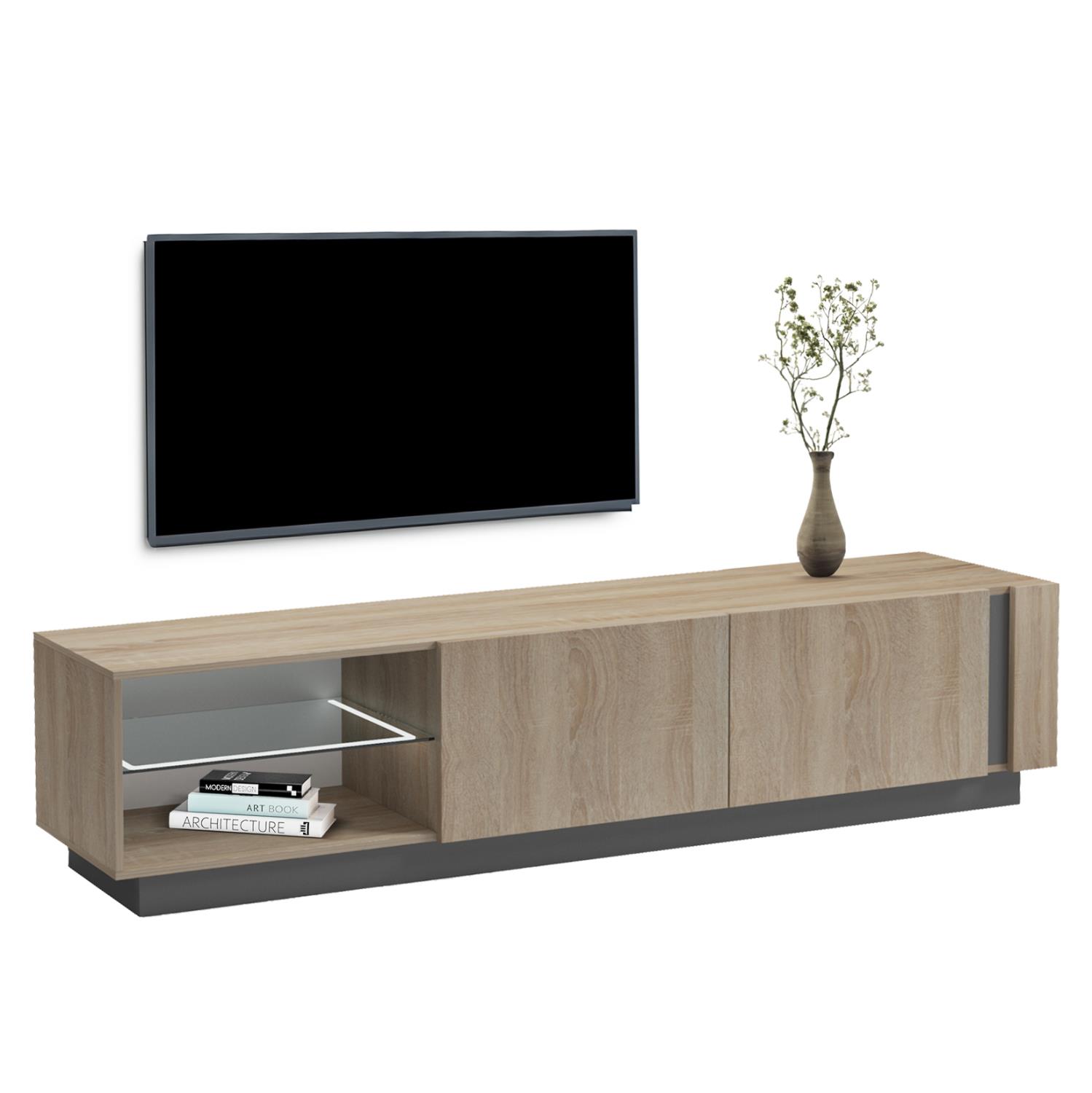 Έπιπλο Τηλεόρασης NOURISHE Μελαμίνη Sonama - Γκρι 214x35x45Υεκ.