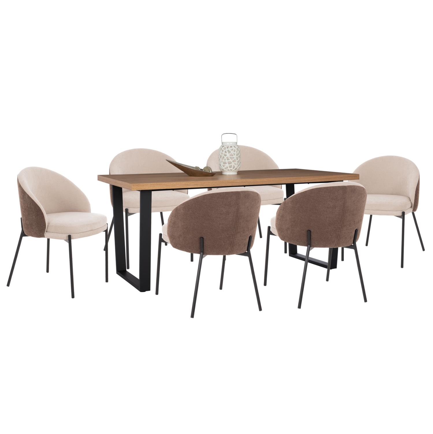 Σετ Τραπεζαρία ASTORIA C10933.02 7τεμ. Mdf Top & Ύφασμα Μπεζ - Καφέ & Μέταλλο Μαύρο Σετ Τραπεζαρία ASTORIA C10933.02 7τεμ. Mdf Top & Ύφασμα Μπεζ - Καφέ & Μέταλλο Μαύρο