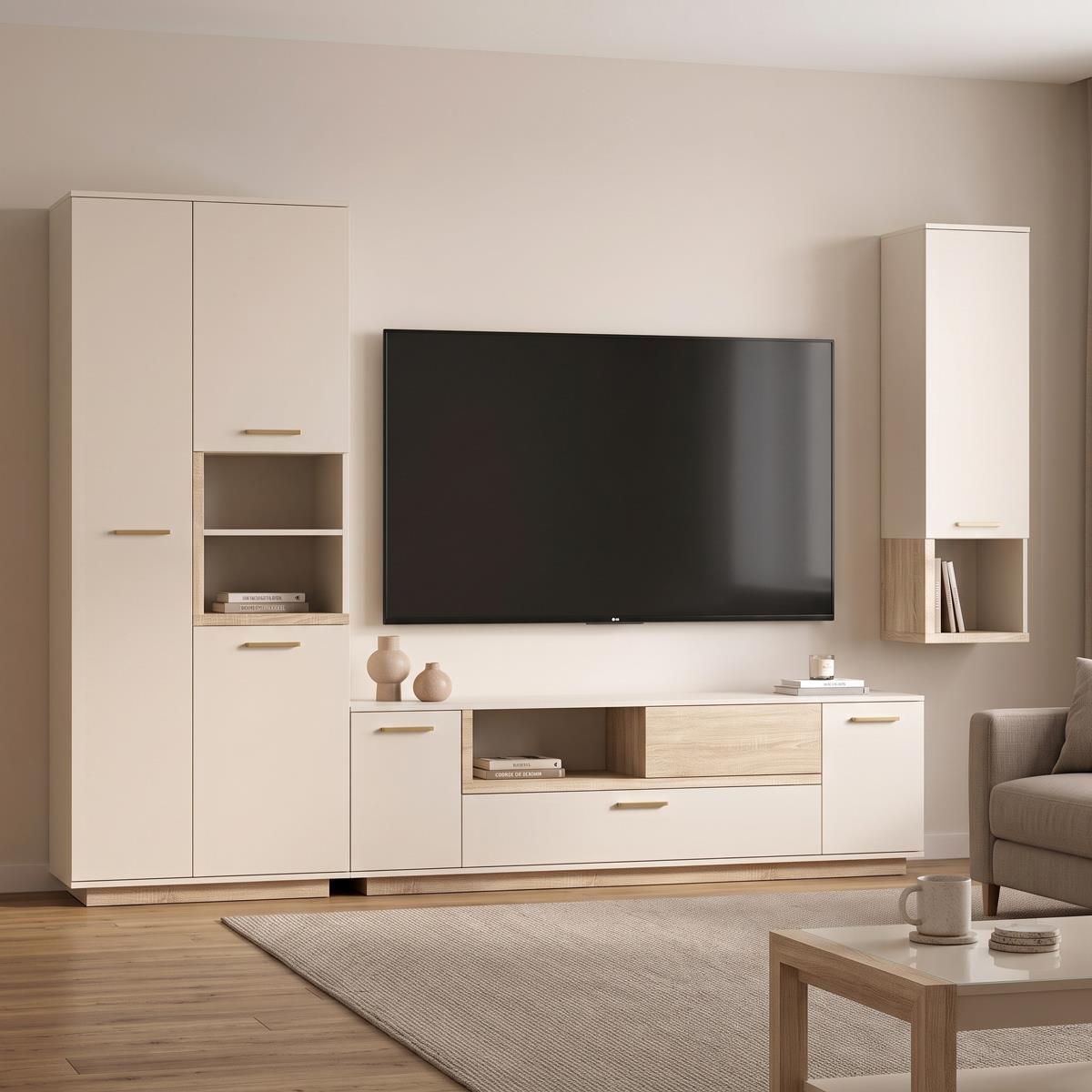 Σύνθετο σαλονιού Norda κρεμ με oak 187x40x58,4εκ