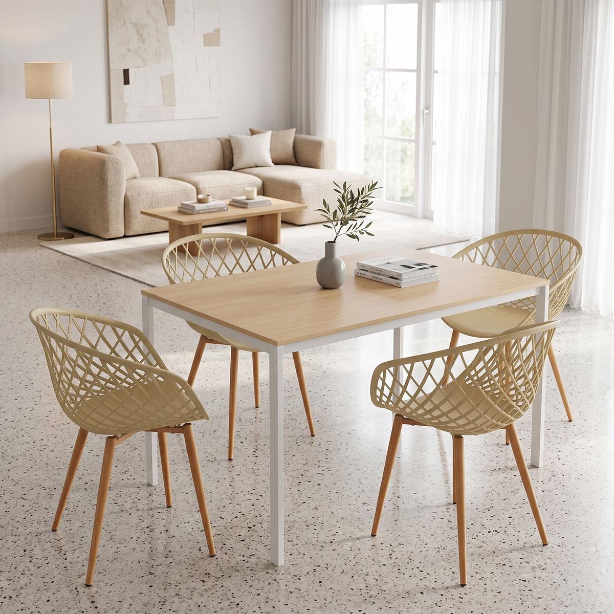 Σετ Τραπεζαρία 5τεμ με Πολυθρόνες Ezra cappuccino και Τραπέζι Faragio λευκό με φυσική απόχρωση 120x75x75εκ Σετ Τραπεζαρία 5τεμ με Πολυθρόνες Ezra cappuccino και Τραπέζι Faragio λευκό με φυσική απόχρωση 120x75x75εκ